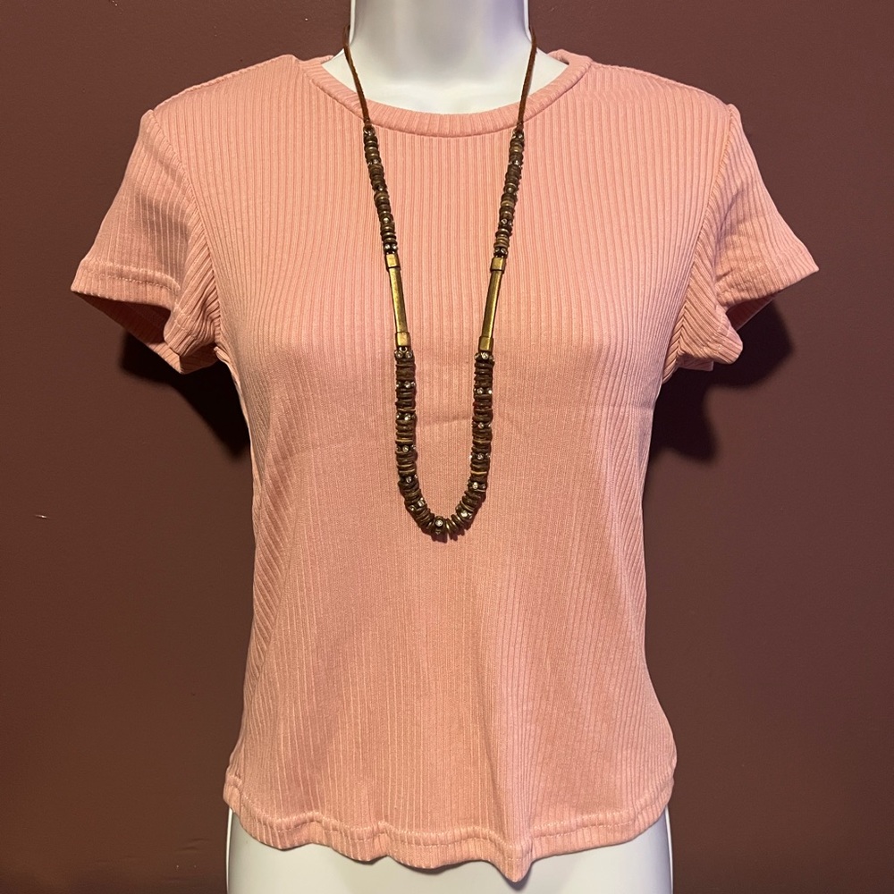 Pink Rose Ribbed Shirt 
Size Medium